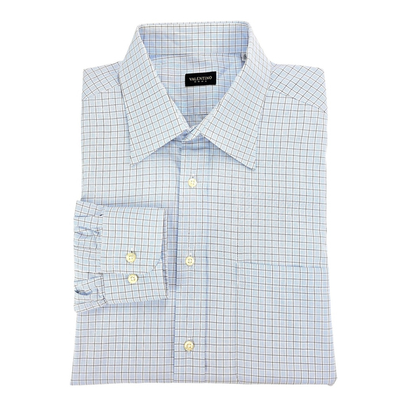 Quiet Luxury Valentino Roma Dress Shirt Men 17.5 Blue Check Italian - Picture 3 of 14